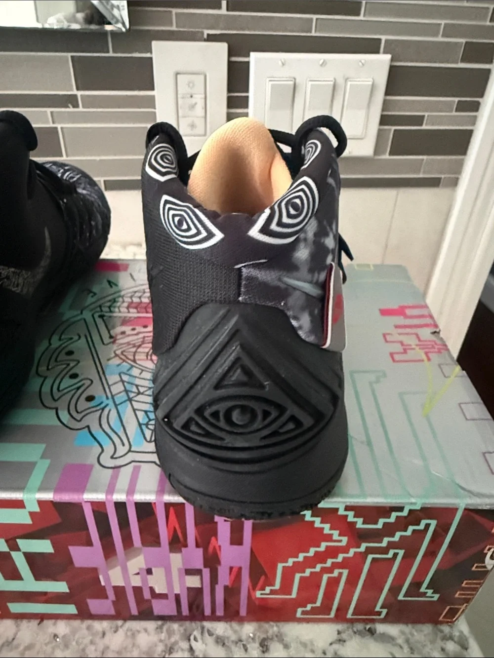 Nike Kybrid GS black Basketball Sneakers with Pink Trim and Mixed Grey Pattern